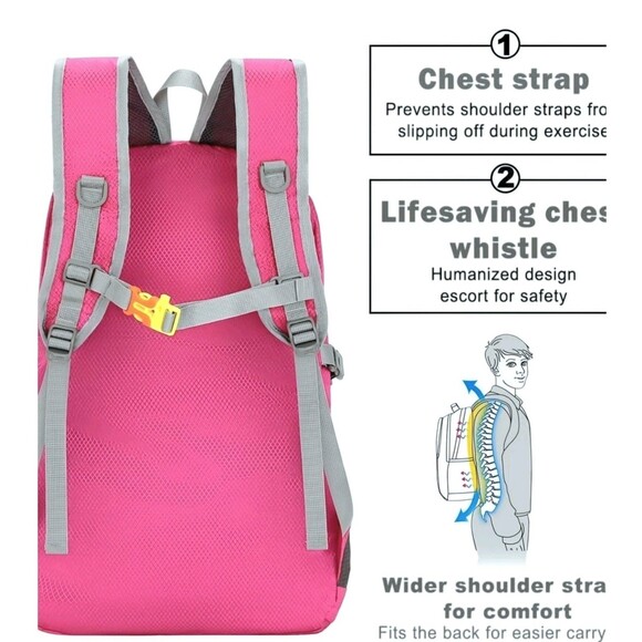 WEREWOLVES 20L Lightweight Hiking Backpack Packable Foldable + Whistle Pink NWOT